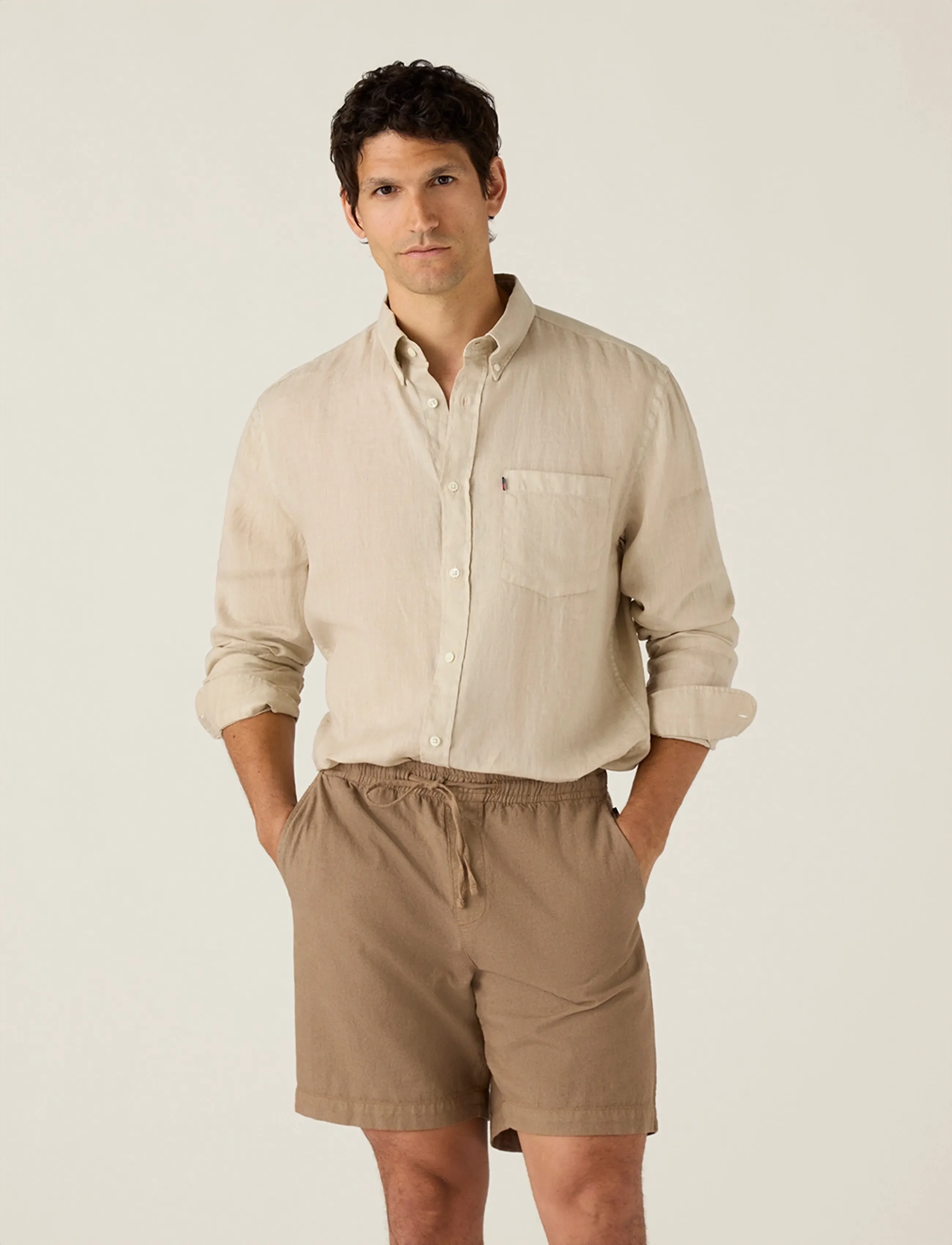 Lexington Clothing Casual Linen Blend Shorts, M, Brown, Shorts > Linen Shorts, Herre