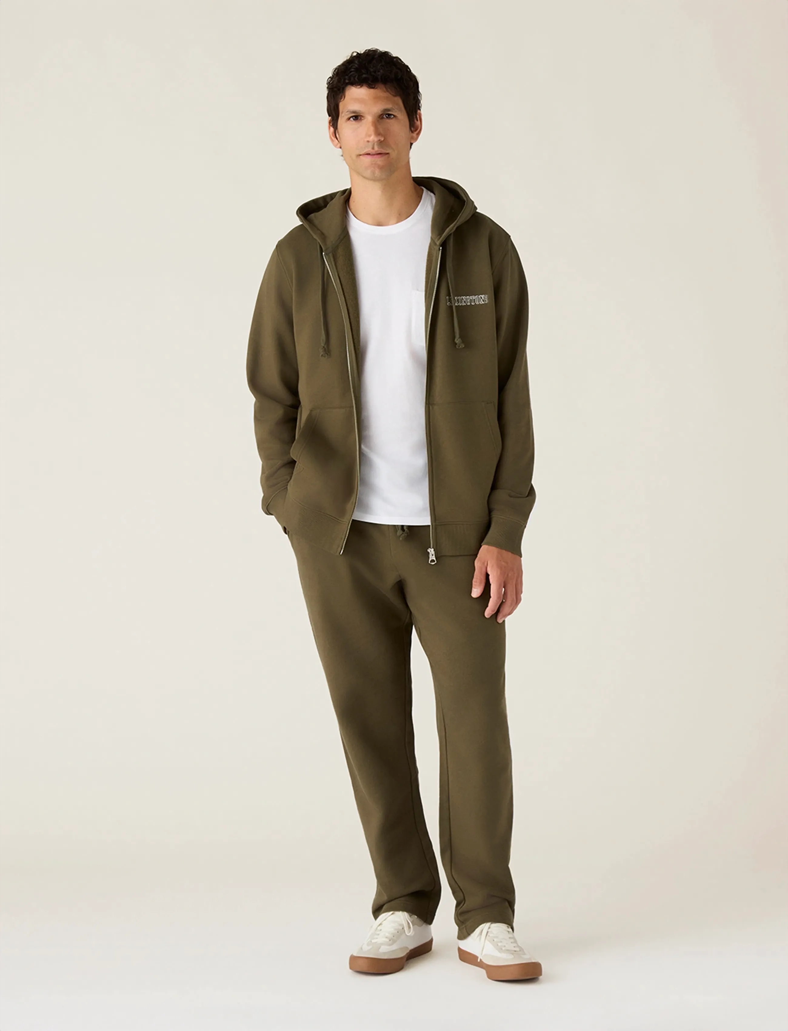 Lexington Clothing Organic Cotton Logo Zip-Up Hoodie, M, Sweatshirts & Hoodies, Khakigrün - Männerswear