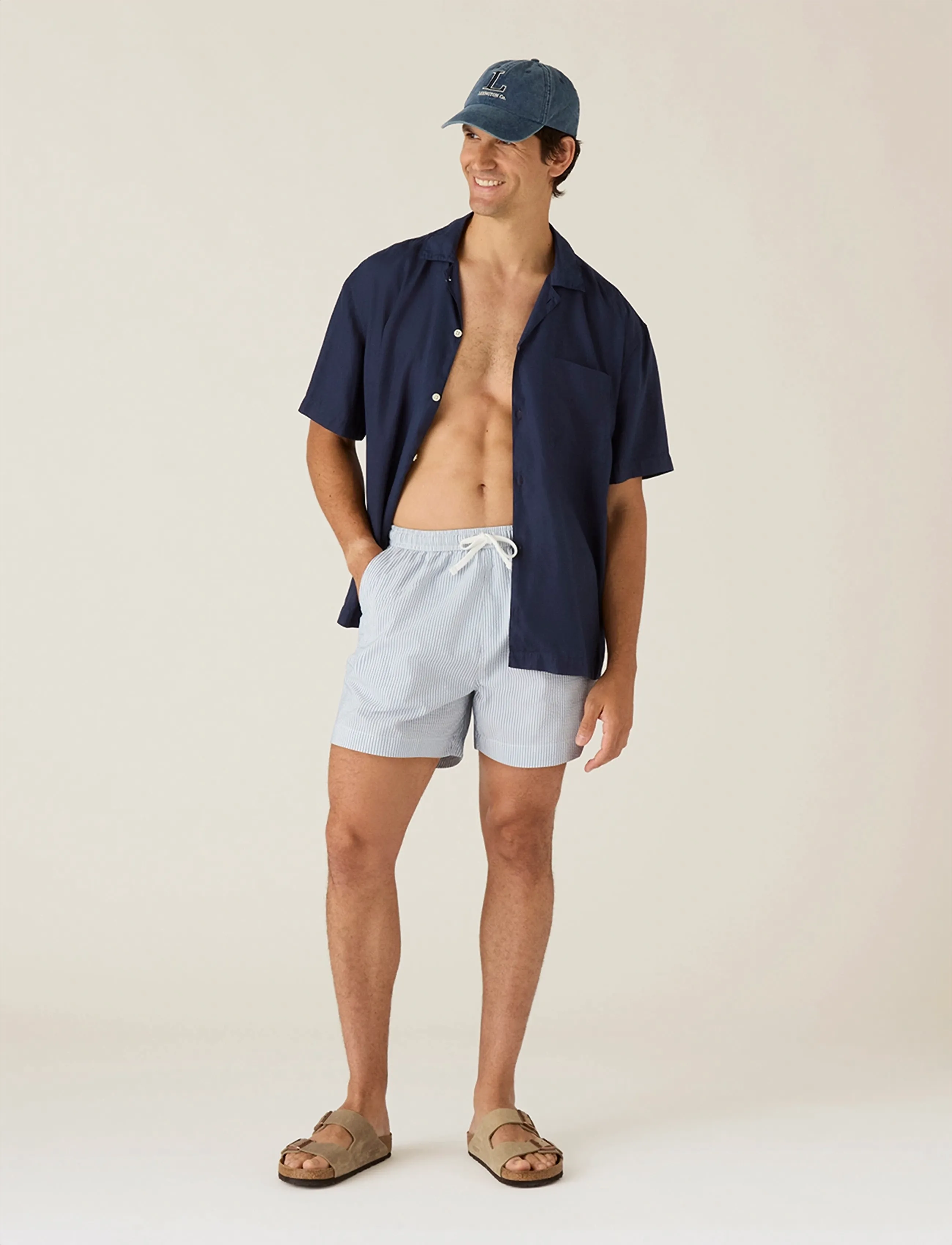 Lexington Clothing Seersucker Swim Trunks, L, Blue, Badetøj > Shorts, Herre