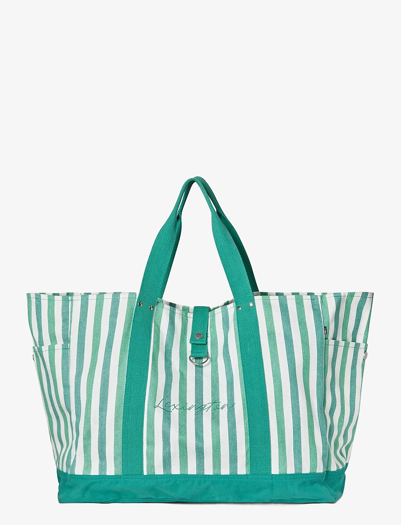 Lexington Clothing - Organic Cotton Herringbone Beach Bag - shoppers - green multi stripe - 0