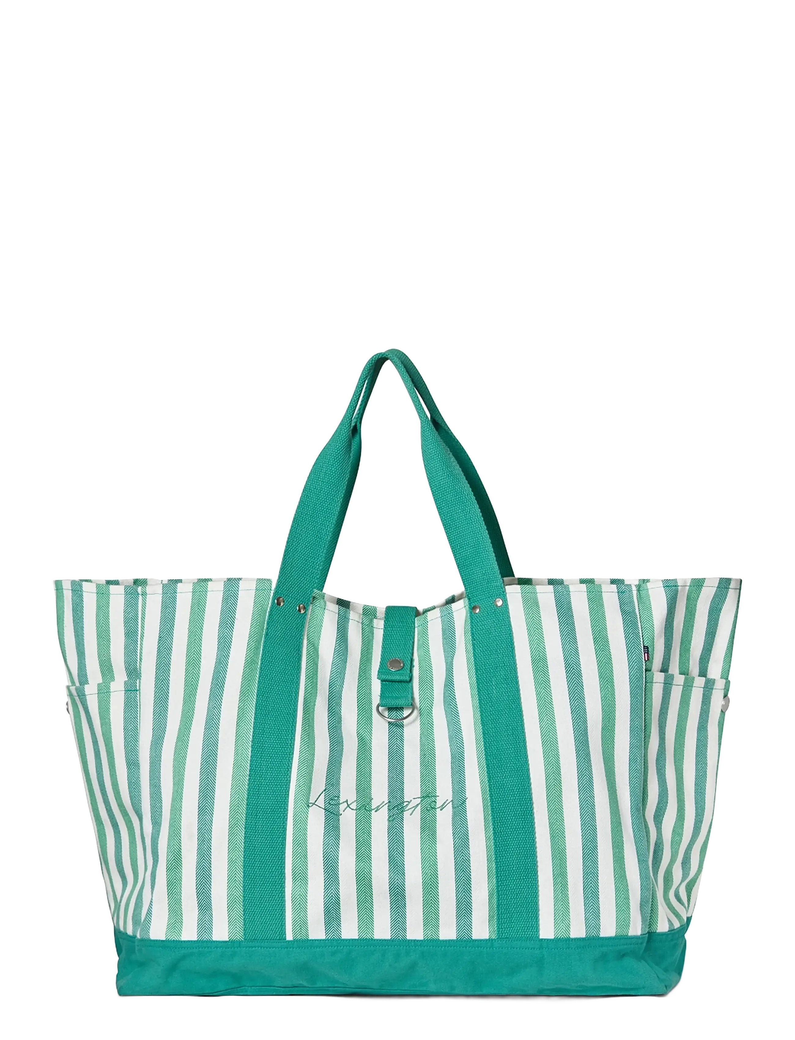 Lexington Clothing Organic Cotton Herringbone Beach Bag - Tasker - GREEN MULTI STRIPE / green