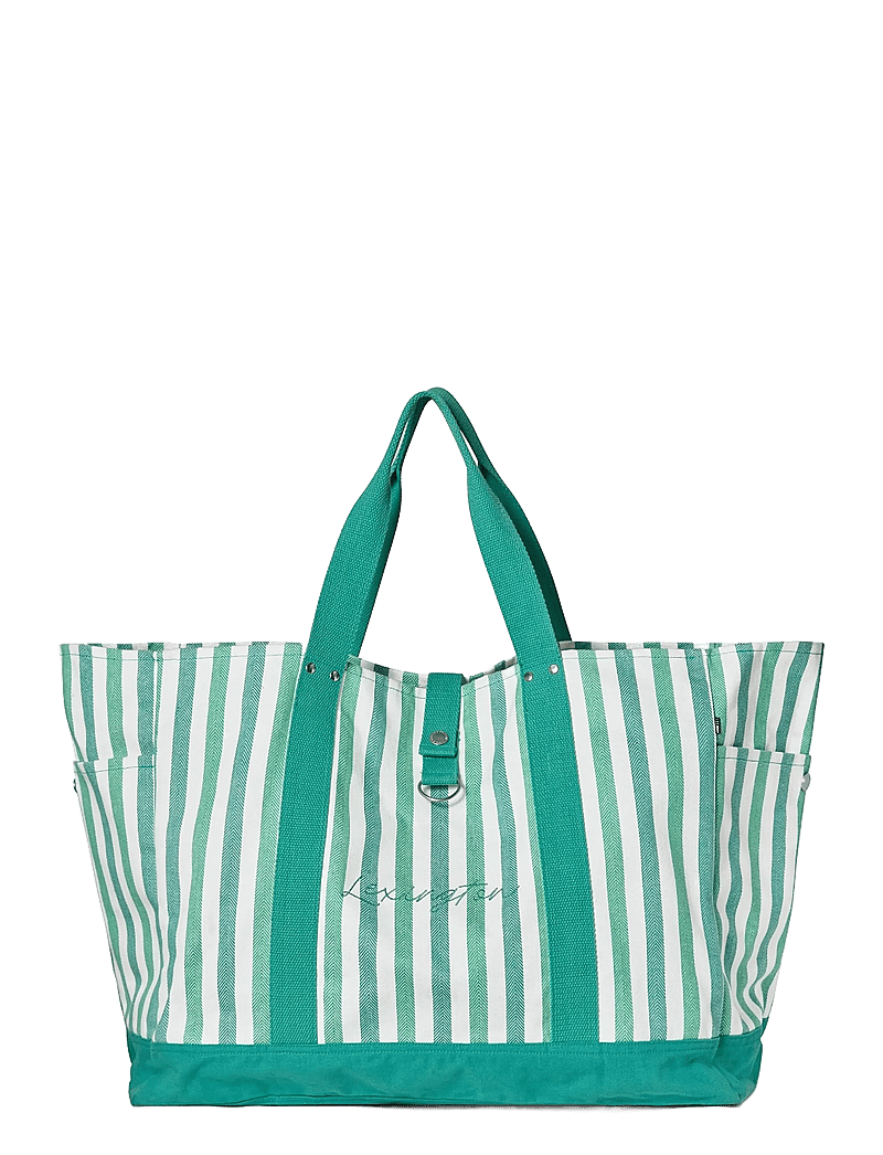 Lexington Clothing - Organic Cotton Herringbone Beach Bag - shoppers - green multi stripe - 0