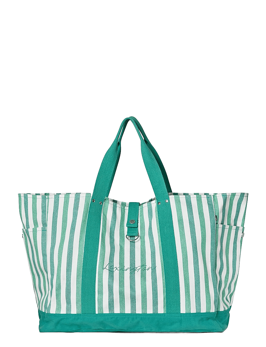 Lexington Clothing - Organic Cotton Herringbone Beach Bag - shoppingväskor - green multi stripe - 0