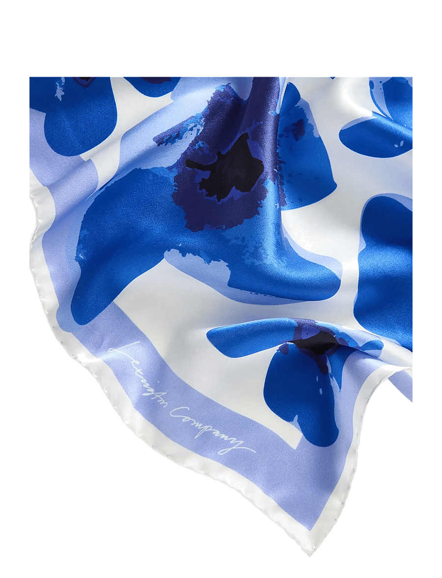 Lexington Clothing - Flower Printed Silk Scarf - tynde tørklæder - blue flower print - 1
