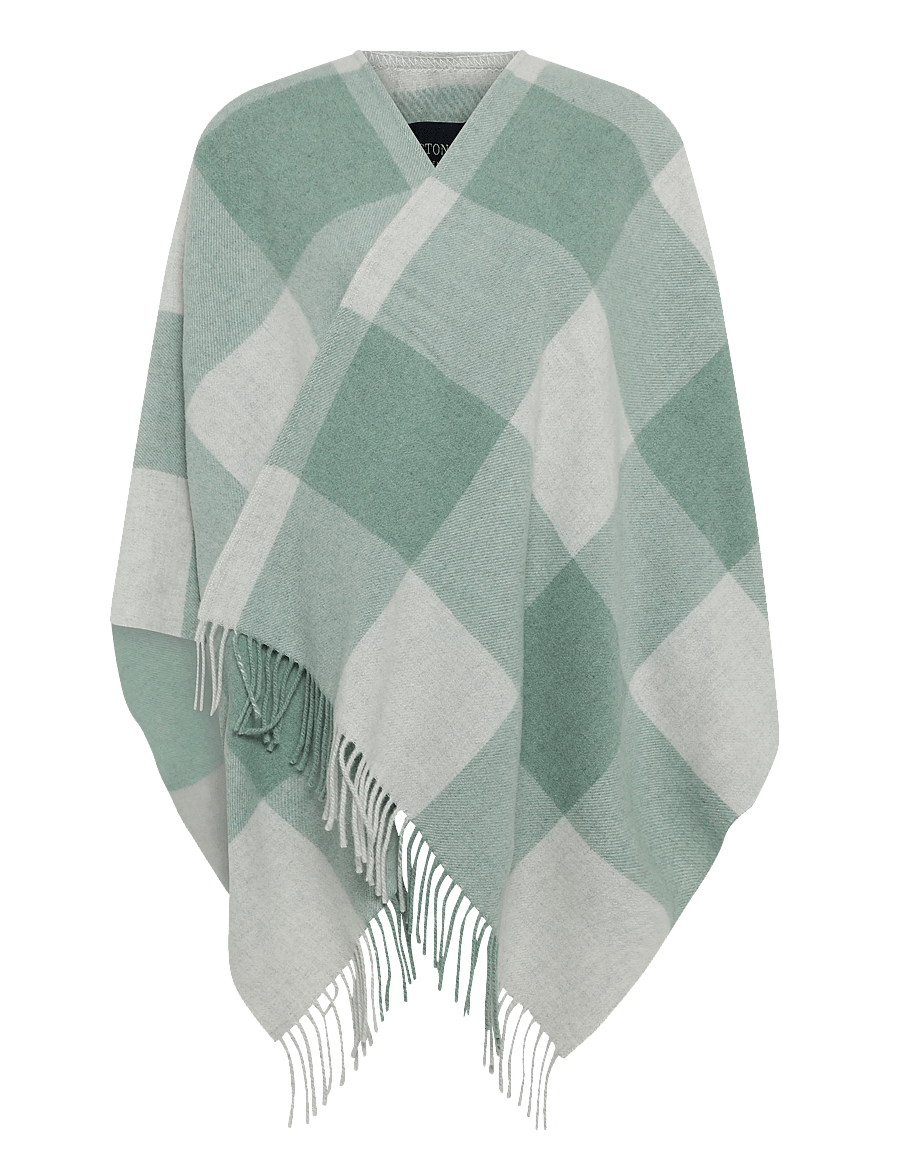 Lexington Clothing - Checked Recycled Wool Blend Poncho - green/grey check - 0
