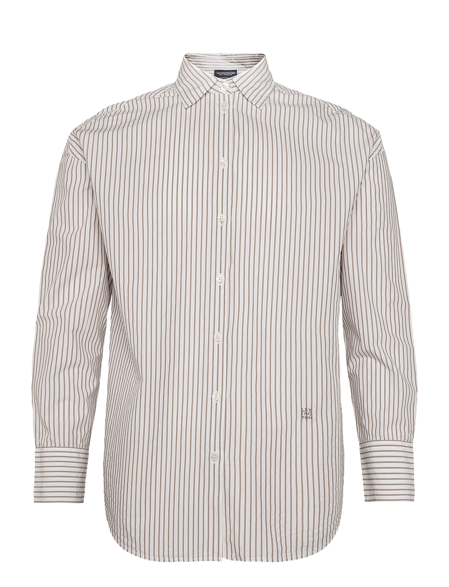 Lexington Clothing - Oversized Lyocell Blend Shirt - langärmlige hemden - beige/white stripe - 1