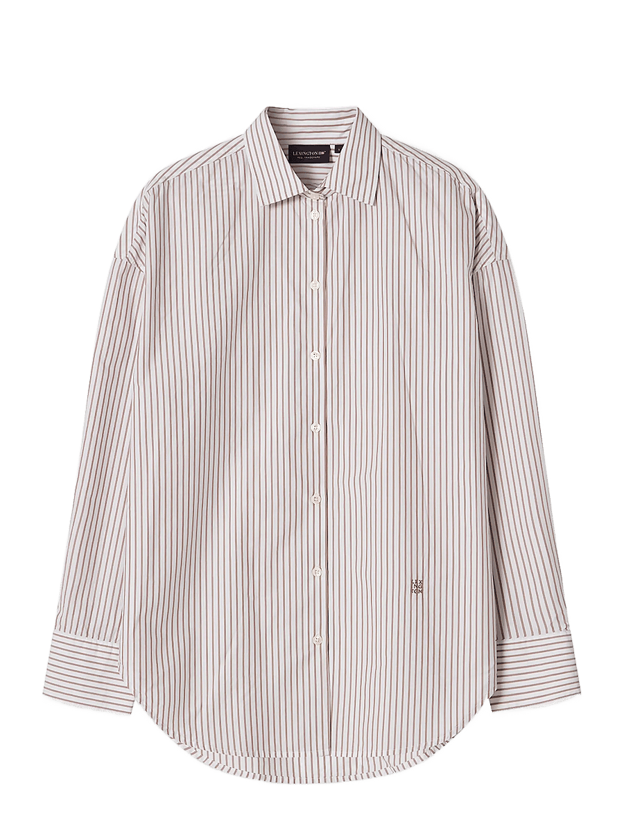 Lexington Clothing - Oversized Lyocell Blend Shirt - langärmlige hemden - beige/white stripe - 0
