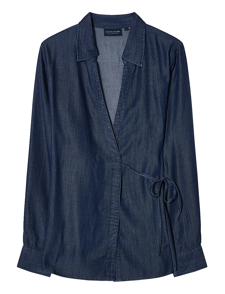 Lexington Clothing - Classic Fit Lyocell Wrap Blouse - långärmade blusar - indigo - 0