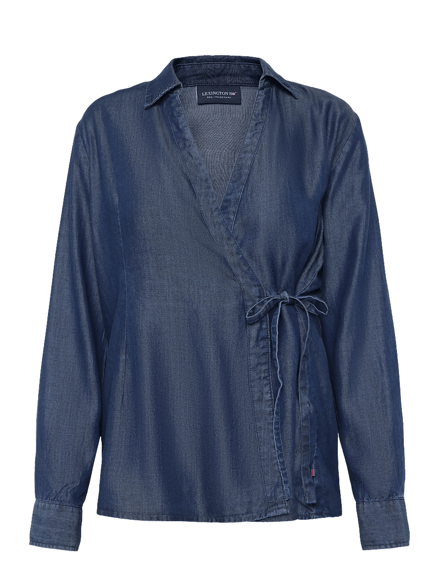 Lexington Clothing - Classic Fit Lyocell Wrap Blouse - långärmade blusar - indigo - 1