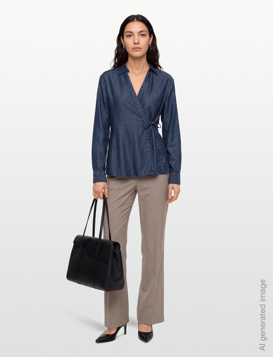 Lexington Clothing - Classic Fit Lyocell Wrap Blouse - långärmade blusar - indigo - 0
