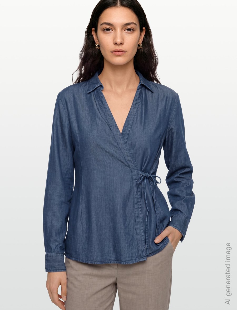 Lexington Clothing - Classic Fit Lyocell Wrap Blouse - långärmade blusar - indigo - 3