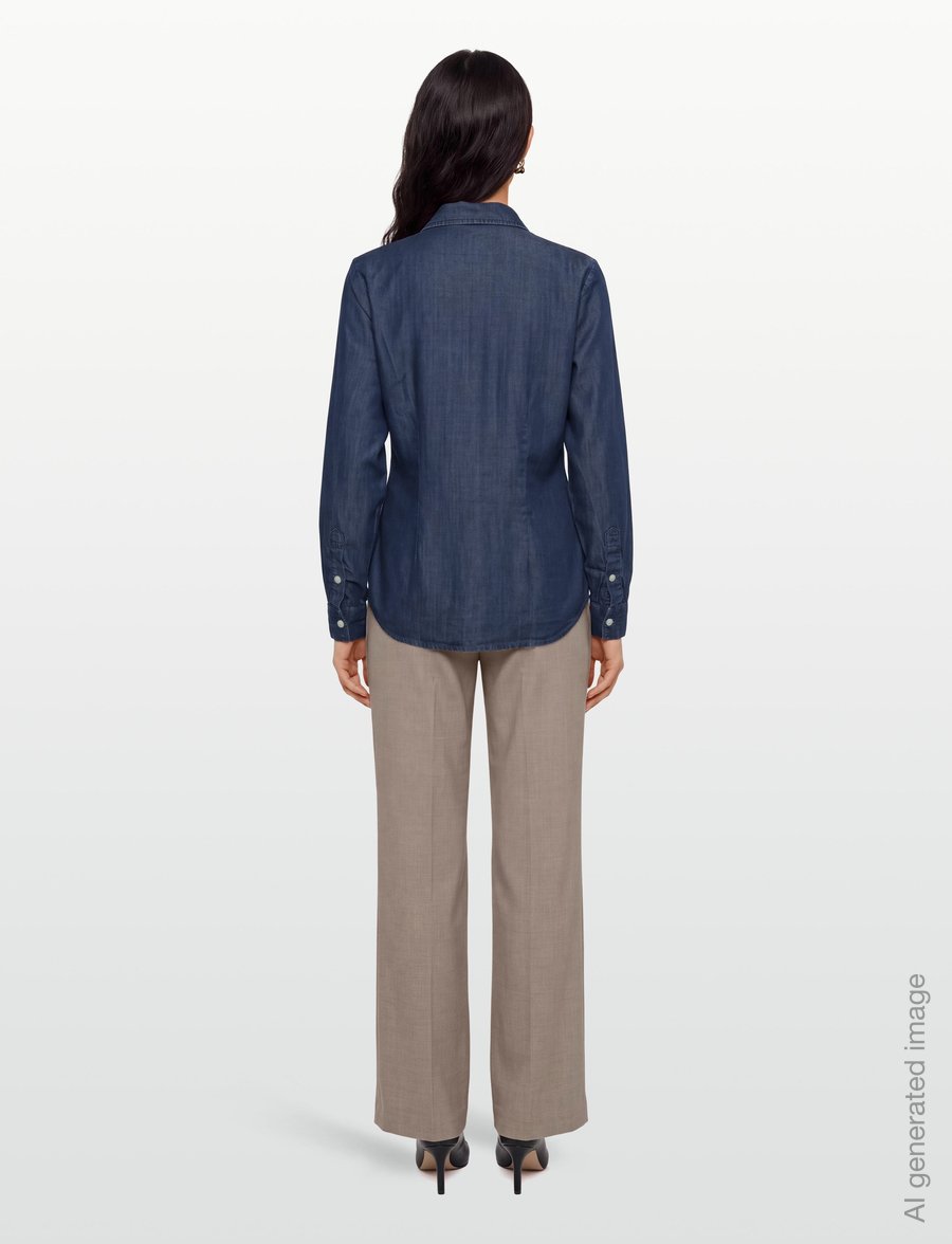 Lexington Clothing - Classic Fit Lyocell Wrap Blouse - långärmade blusar - indigo - 4