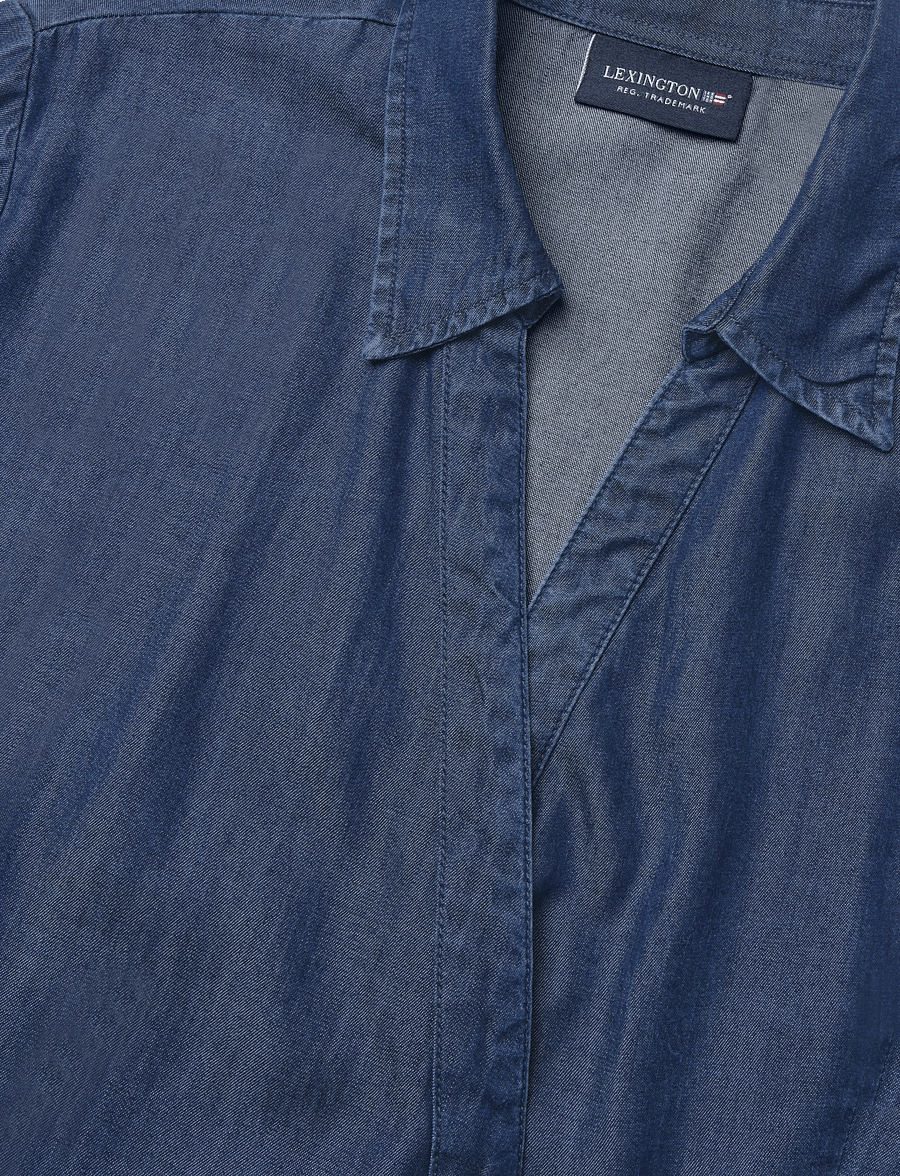 Lexington Clothing - Classic Fit Lyocell Wrap Blouse - långärmade blusar - indigo - 5