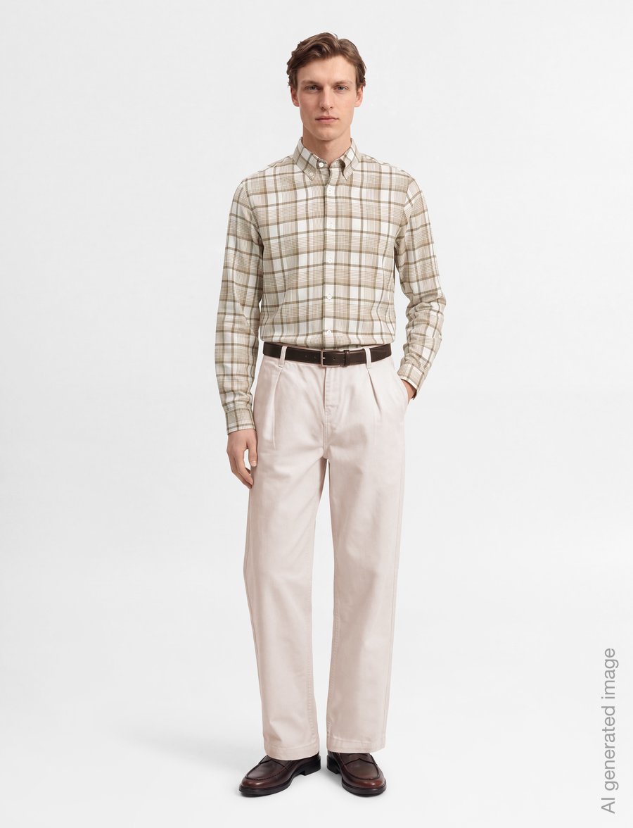 Lexington Clothing - Casual Check Organic Cotton Flannel B.D Shirt - checkered shirts - beige multi check - 0