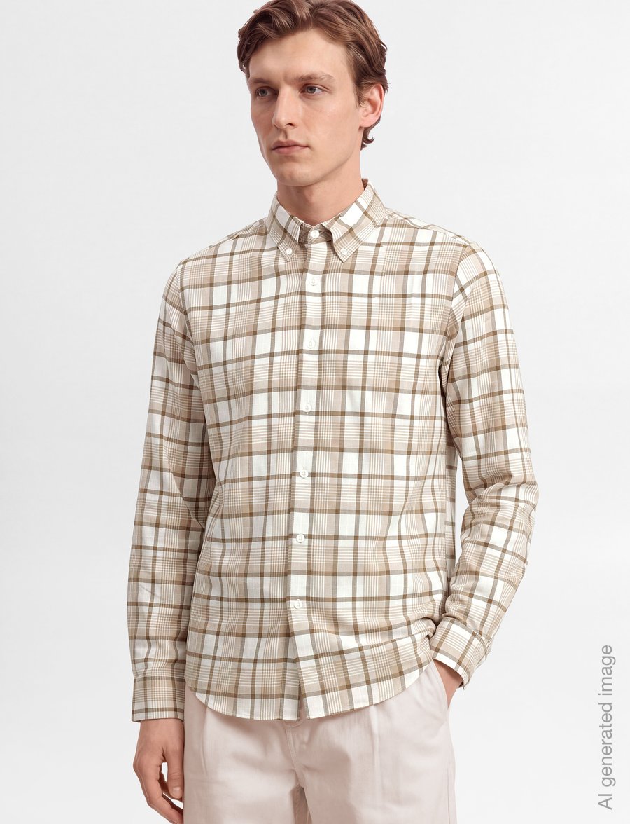 Lexington Clothing - Casual Check Organic Cotton Flannel B.D Shirt - checkered shirts - beige multi check - 3