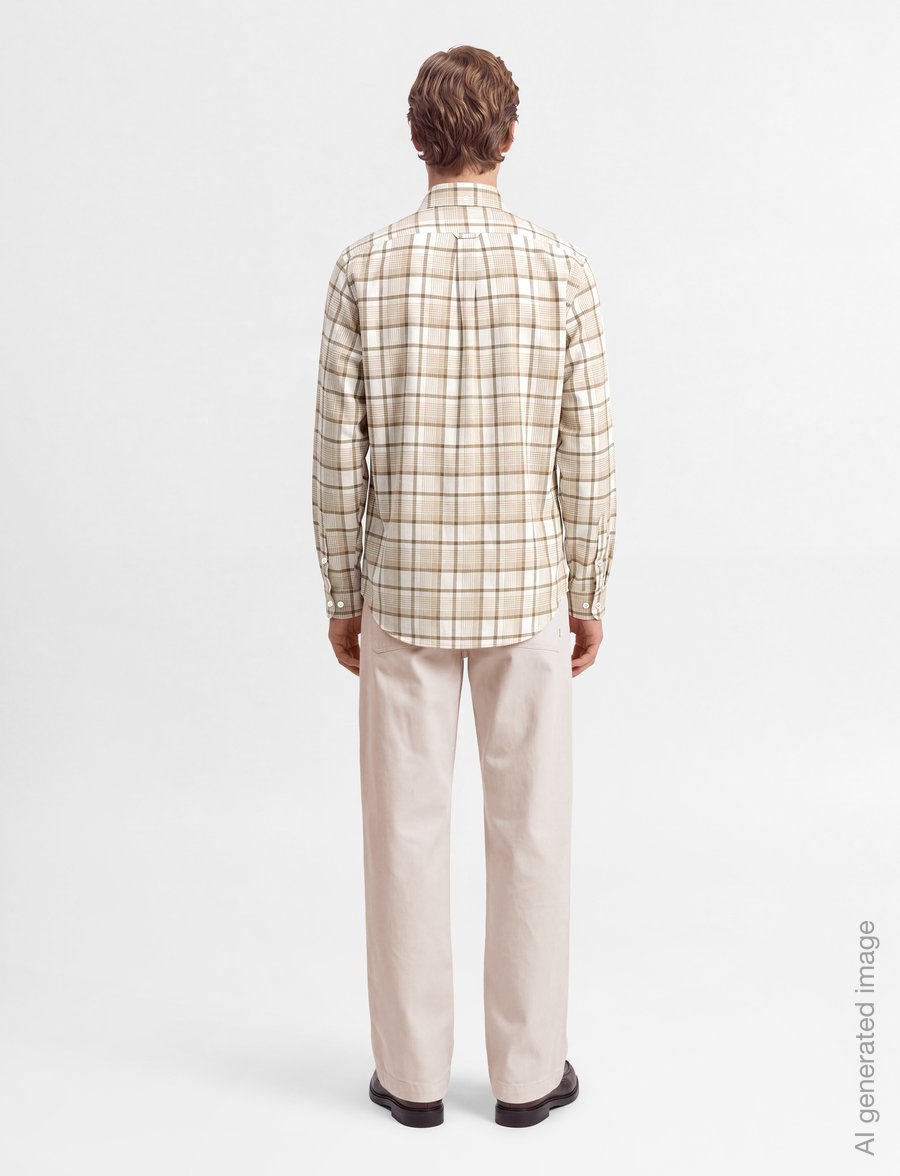 Lexington Clothing - Casual Check Organic Cotton Flannel B.D Shirt - checkered shirts - beige multi check - 4