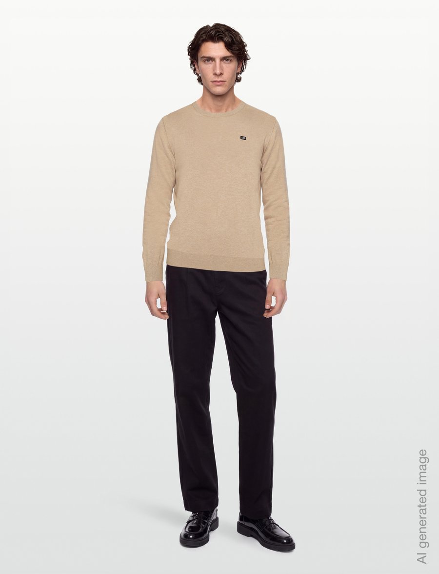 Lexington Clothing - Cotton Crew Knitted Sweater - Ümara kaelusega - beige melange - 0