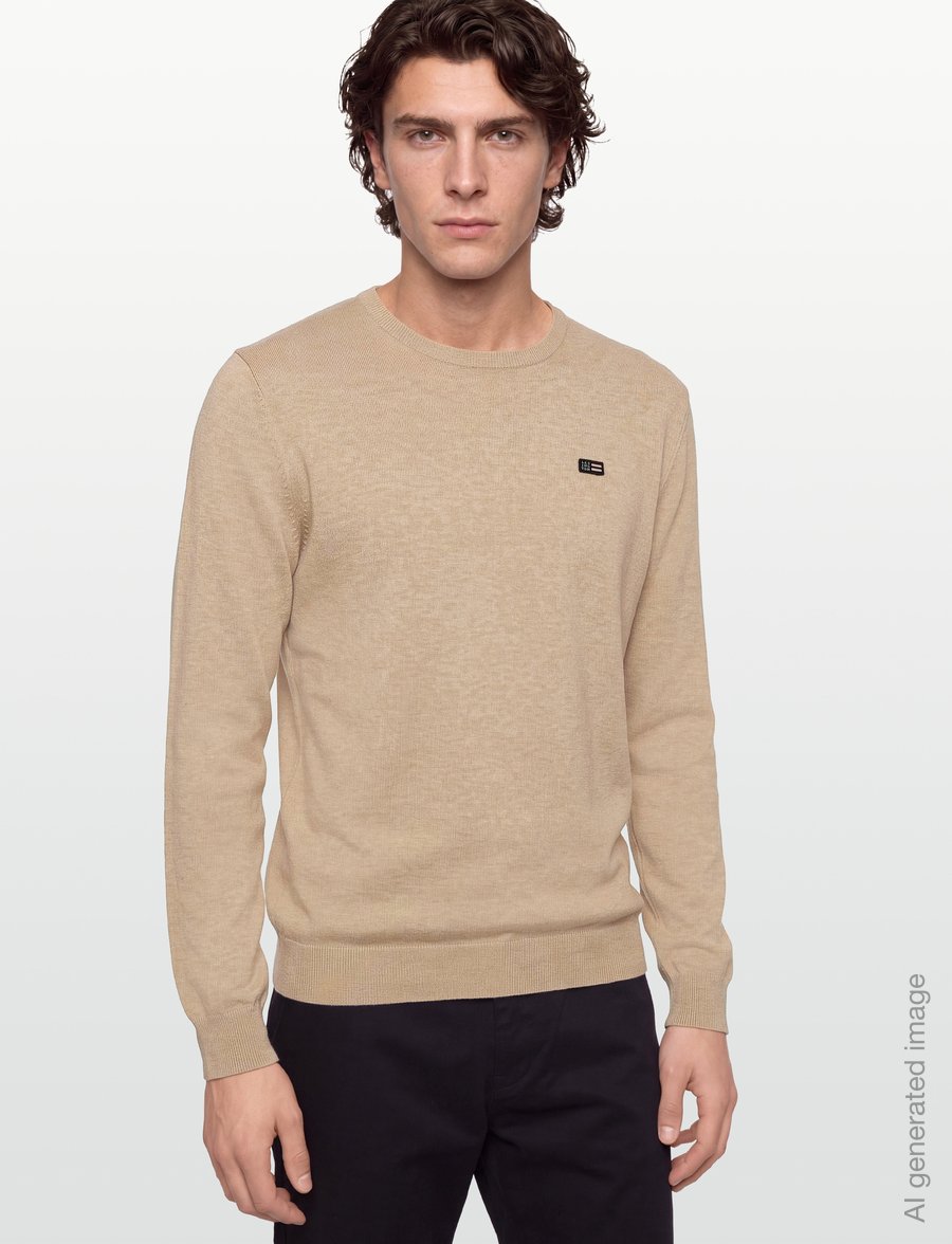 Lexington Clothing - Cotton Crew Knitted Sweater - Ümara kaelusega - beige melange - 3