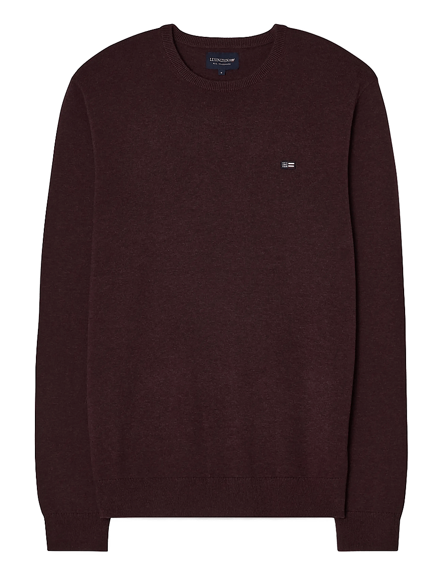 Lexington Clothing - Cotton Crew Knitted Sweater - round necks - dark red melange - 0