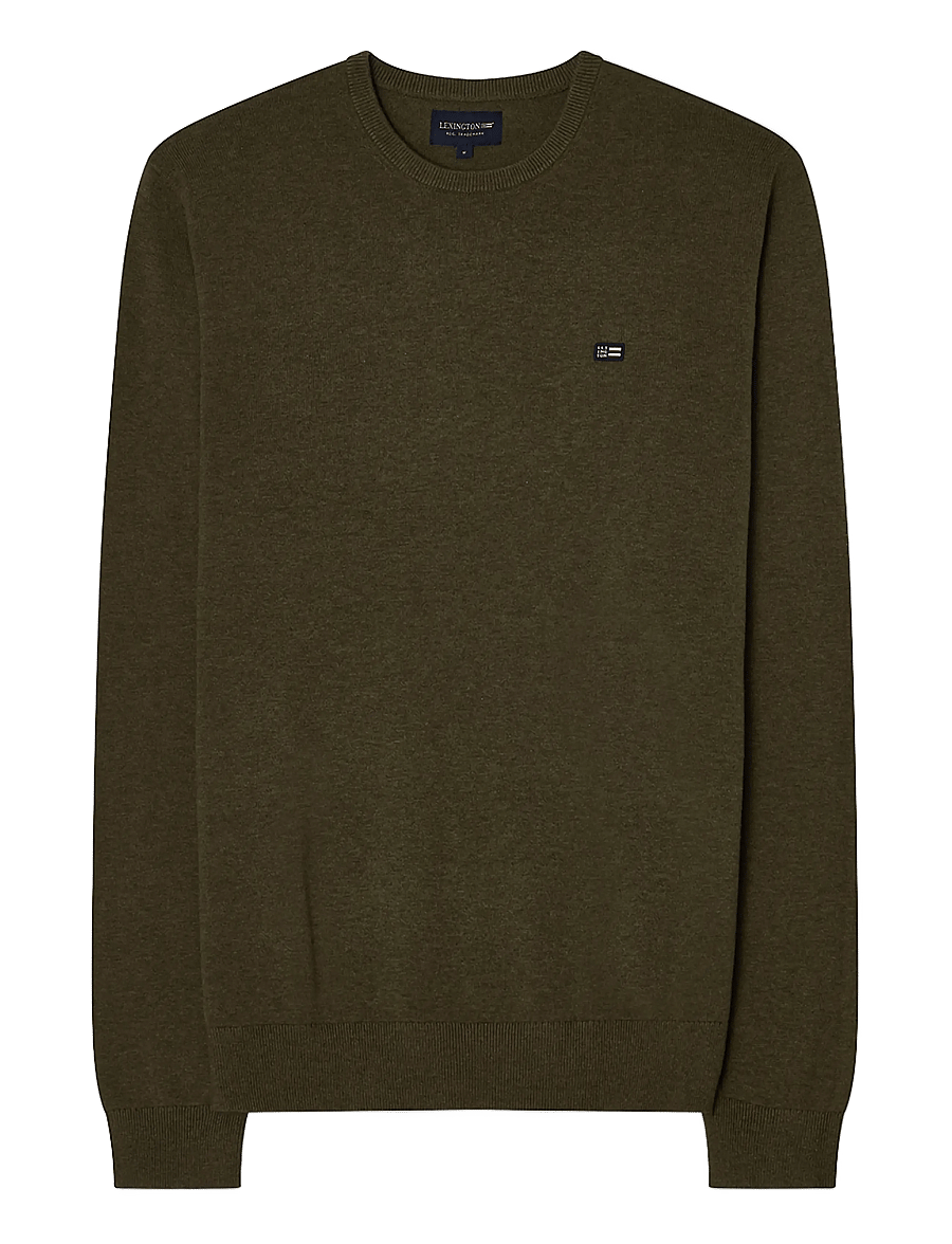 Lexington Clothing - Cotton Crew Knitted Sweater - round necks - green melange - 0