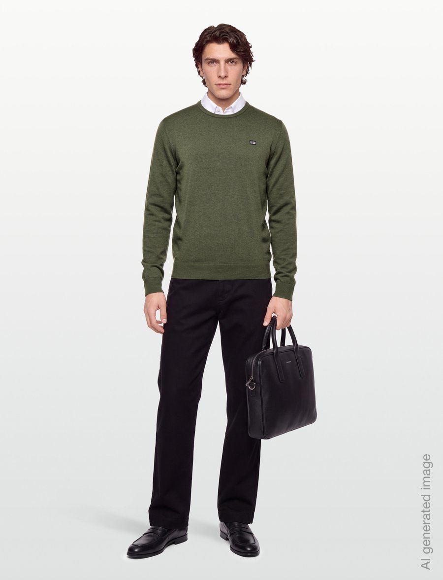 Lexington Clothing - Cotton Crew Knitted Sweater - Ümara kaelusega - green melange - 0