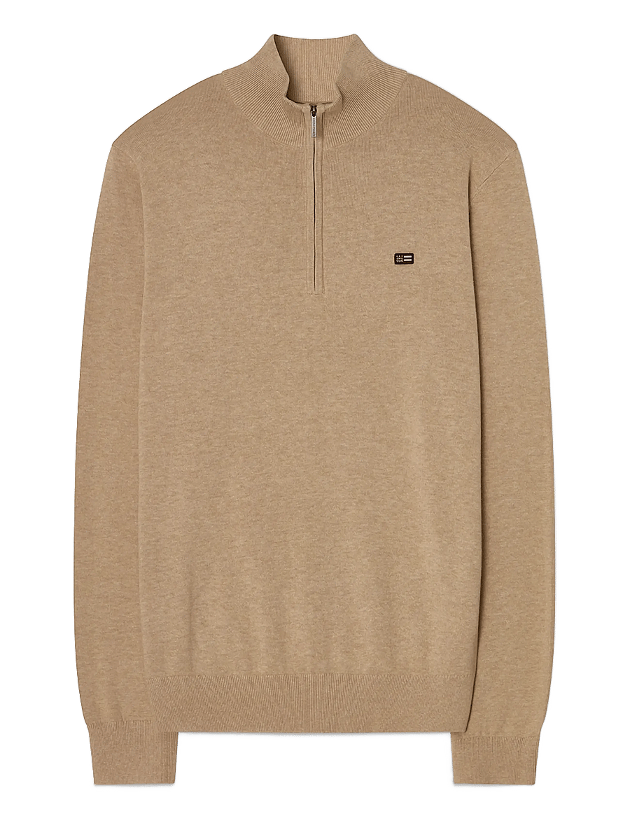 Lexington Clothing - Cotton Half-Zip Knitted Sweater - beige melange - 0