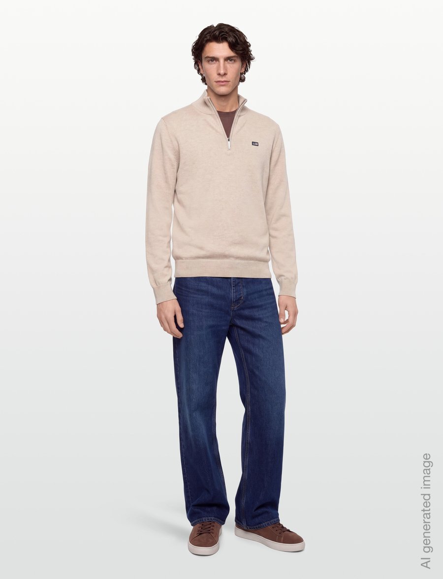 Lexington Clothing - Cotton Half-Zip Knitted Sweater - half zip jumpers - beige melange - 0