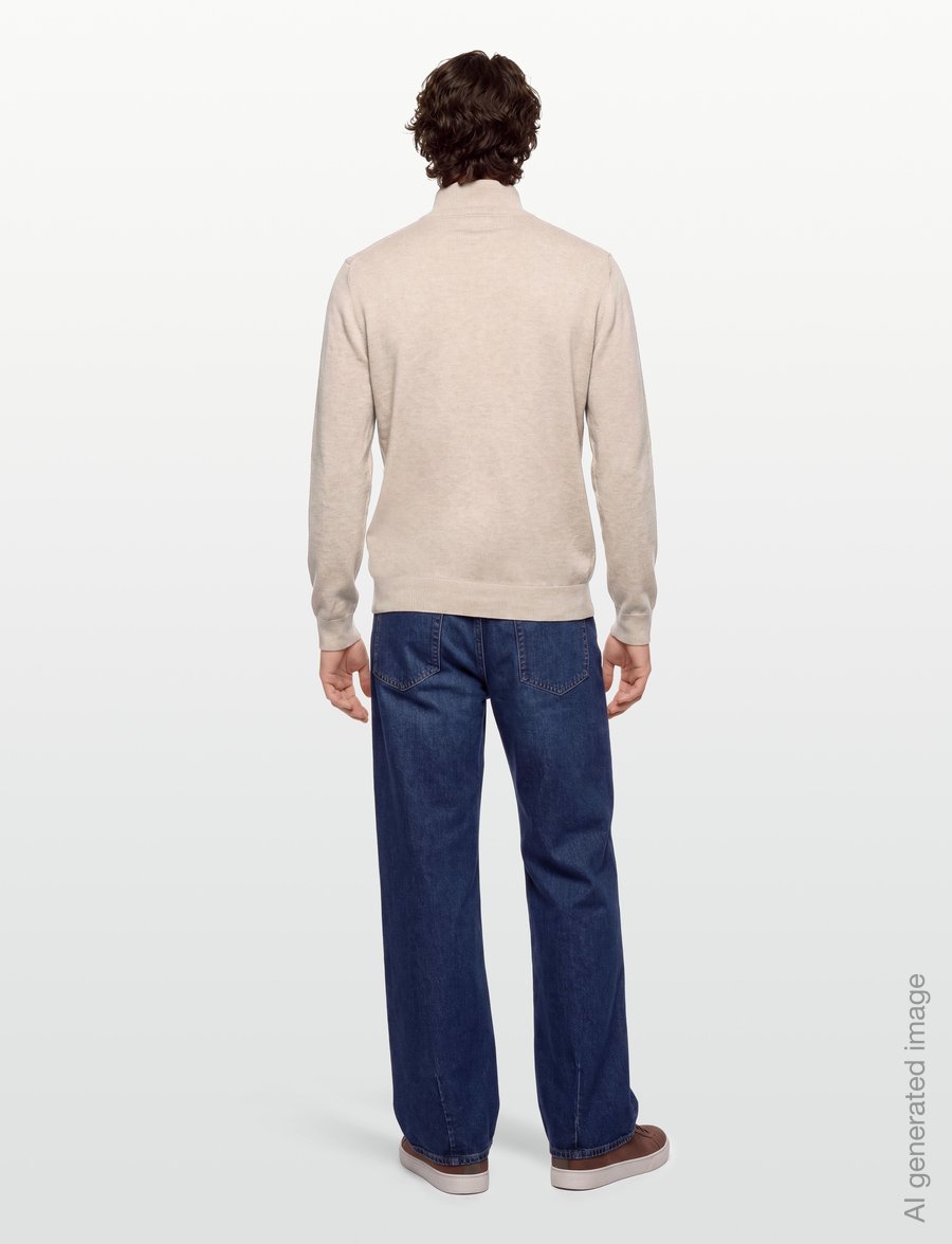 Lexington Clothing - Cotton Half-Zip Knitted Sweater - half zip jumpers - beige melange - 4