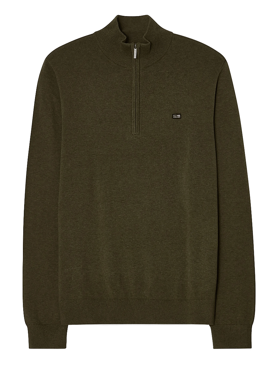 Lexington Clothing - Cotton Half-Zip Knitted Sweater - half zip-tröjor - green melange - 0