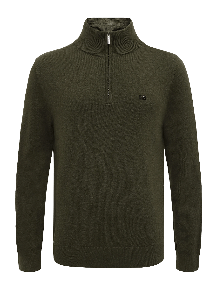 Lexington Clothing - Cotton Half-Zip Knitted Sweater - half zip-tröjor - green melange - 0
