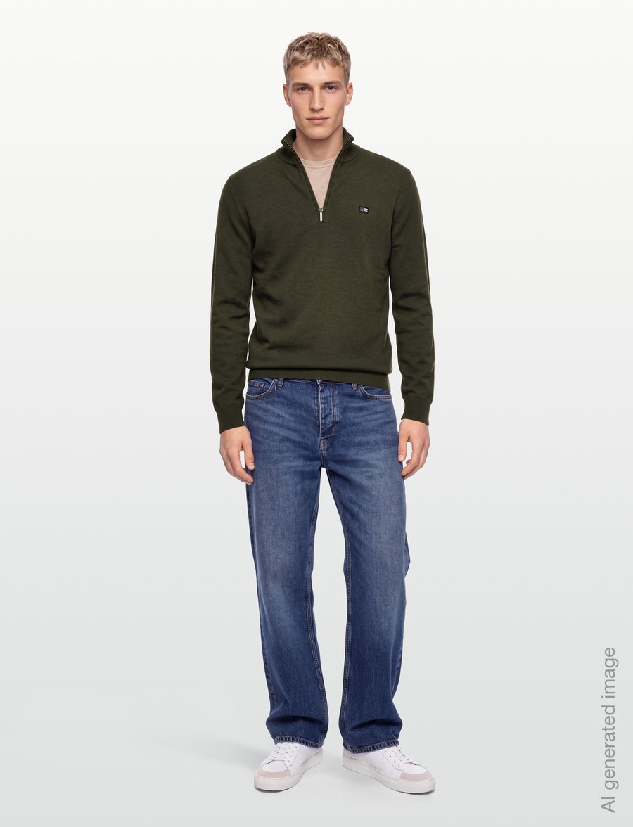 Lexington Clothing - Cotton Half-Zip Knitted Sweater - pullover mit halbem reißverschluss - green melange - 0