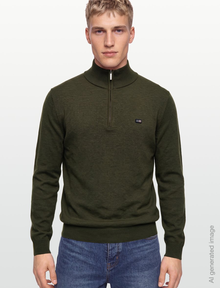 Lexington Clothing - Cotton Half-Zip Knitted Sweater - pullover mit halbem reißverschluss - green melange - 3