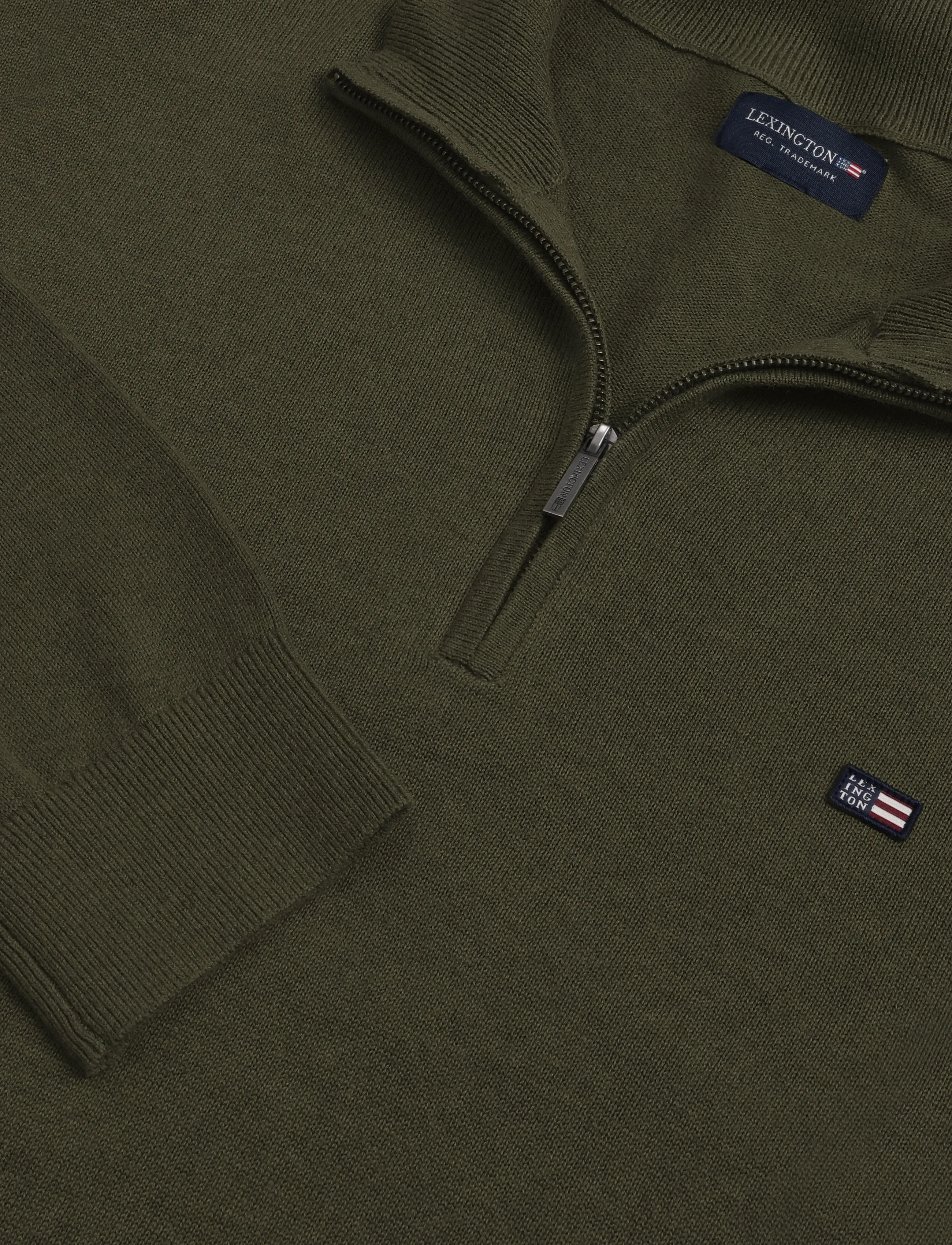 Lexington Clothing - Cotton Half-Zip Knitted Sweater - half zip-tröjor - green melange - 2