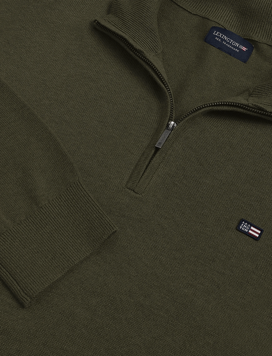 Lexington Clothing - Cotton Half-Zip Knitted Sweater - half zip-tröjor - green melange - 2