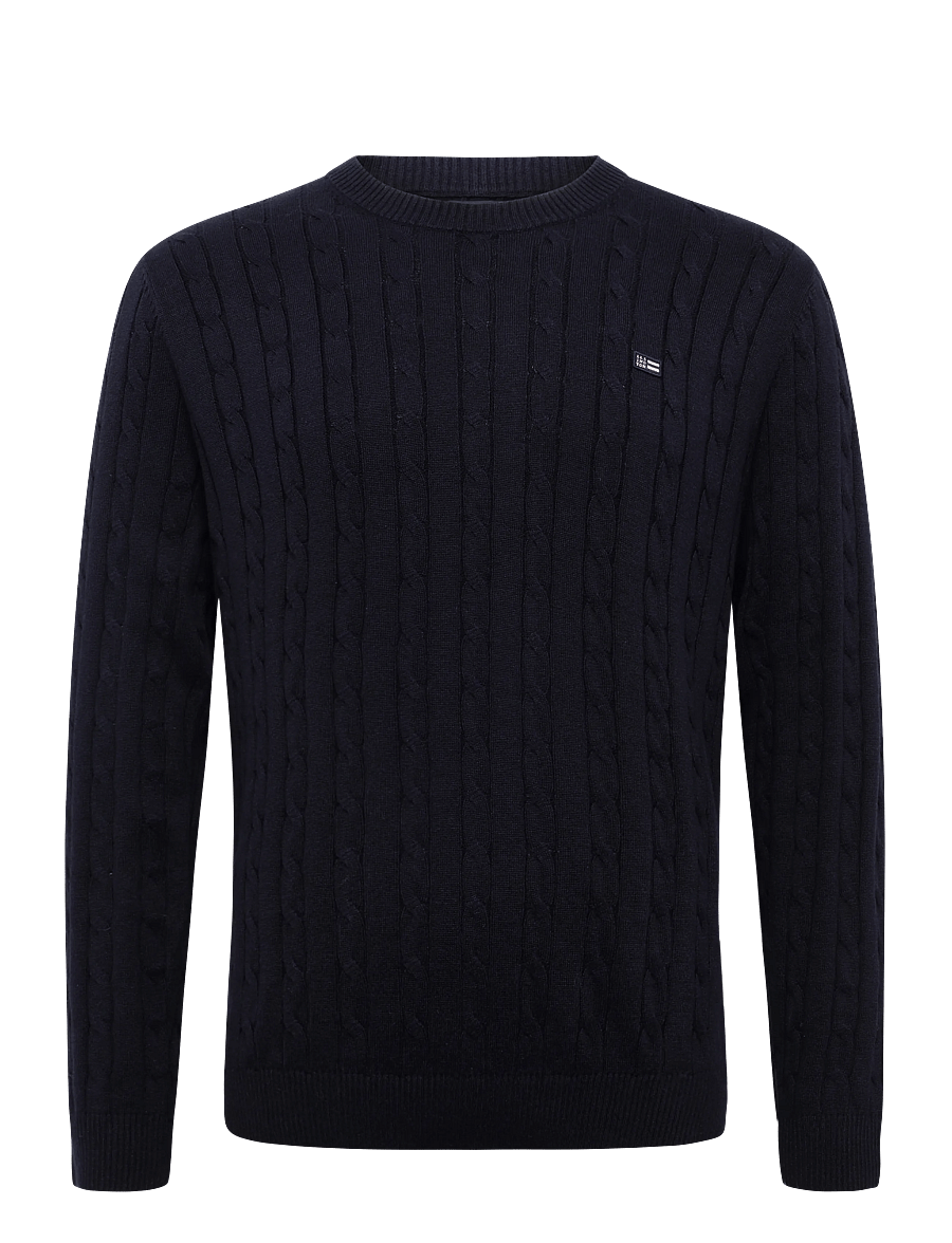 Lexington Clothing - Cotton Cable Knitted Sweater - okrągły dekolt - dark blue - 0