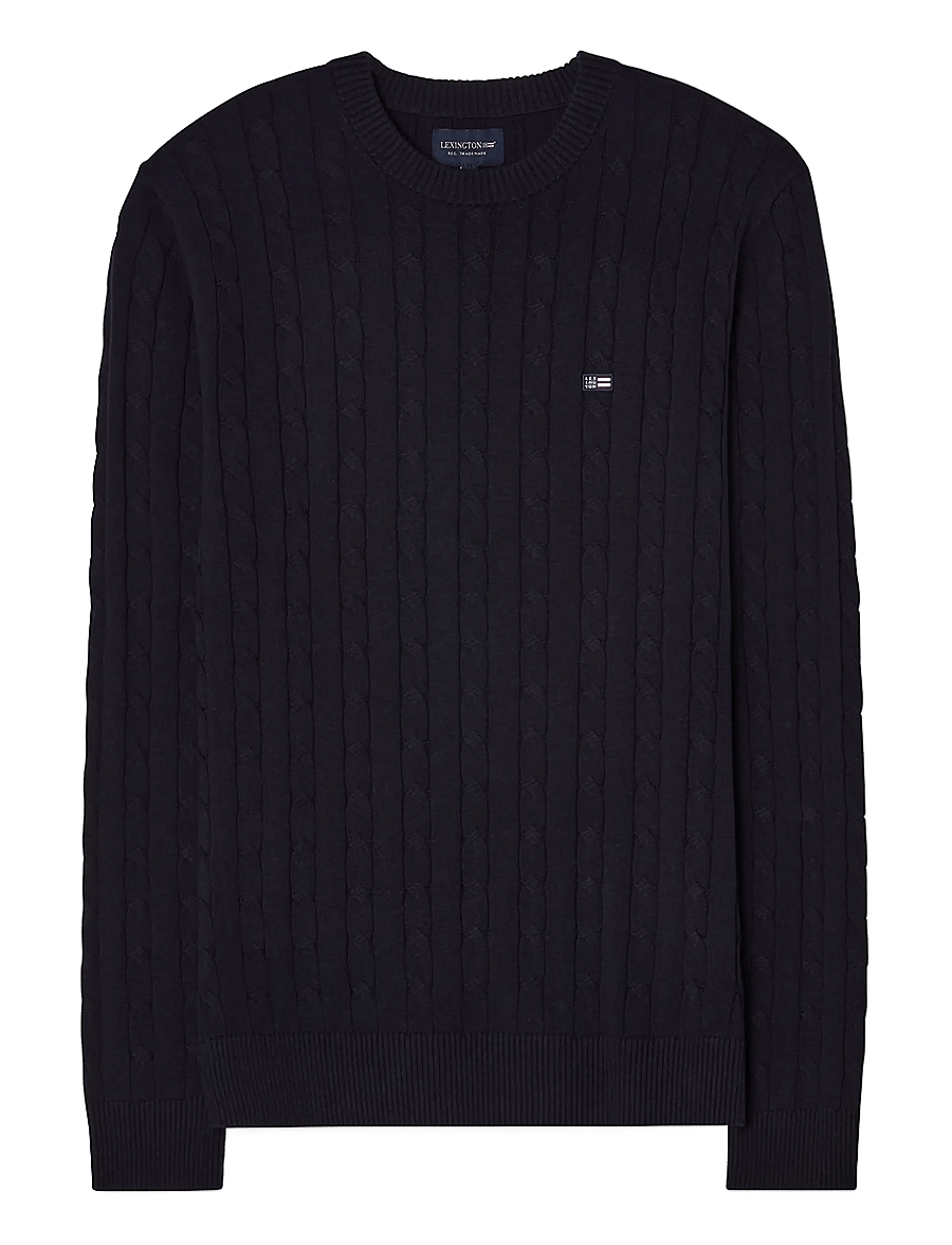 Lexington Clothing - Cotton Cable Knitted Sweater - round necks - dark blue - 0