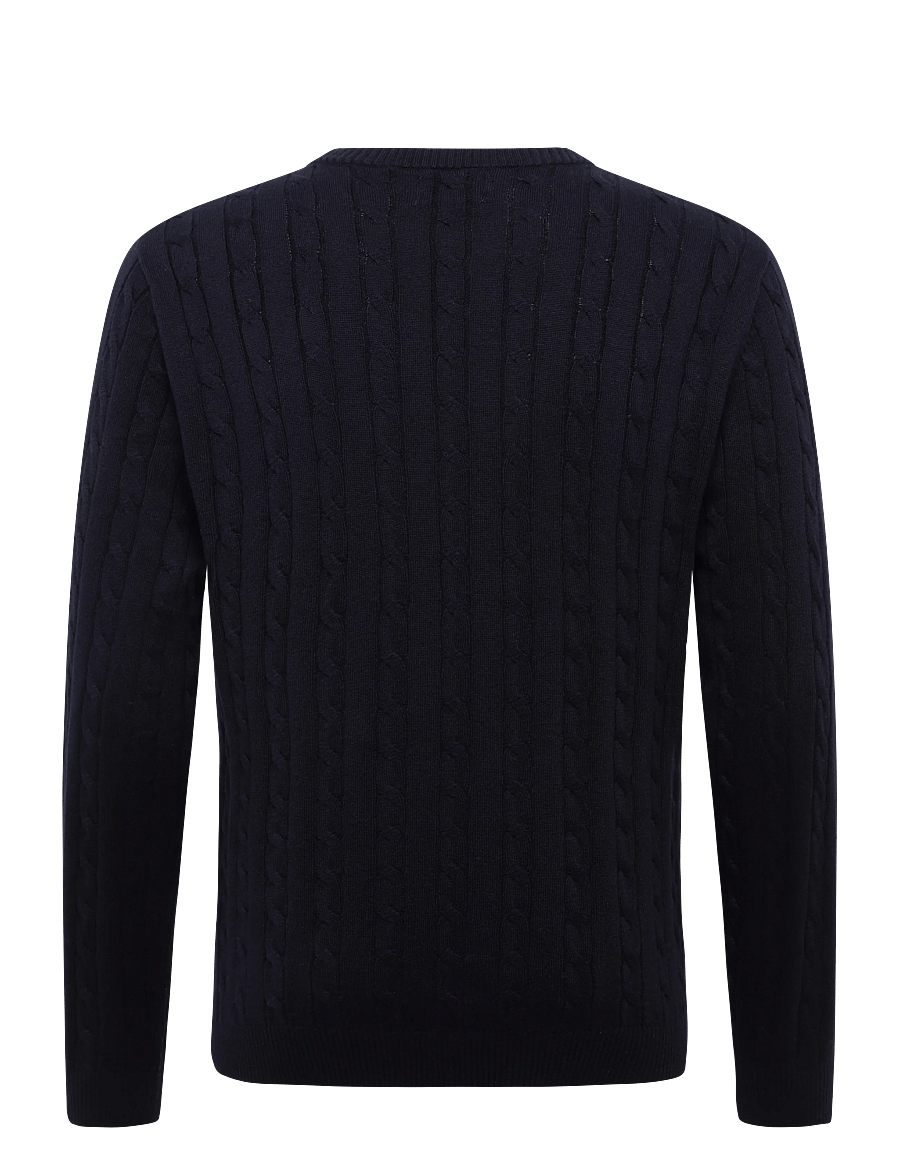Lexington Clothing - Cotton Cable Knitted Sweater - okrągły dekolt - dark blue - 1