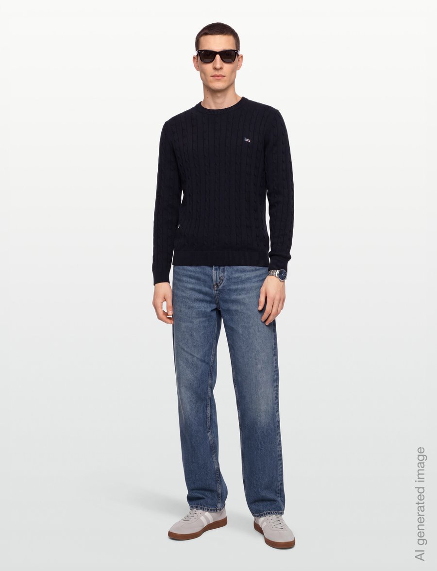 Lexington Clothing - Cotton Cable Knitted Sweater - Ümara kaelusega - dark blue - 0
