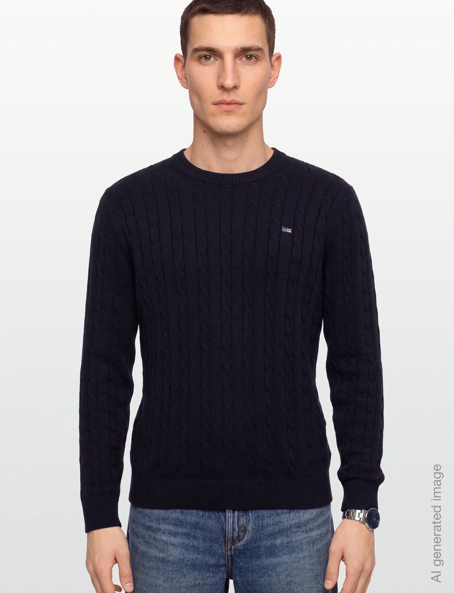 Lexington Clothing - Cotton Cable Knitted Sweater - Ümara kaelusega - dark blue - 3