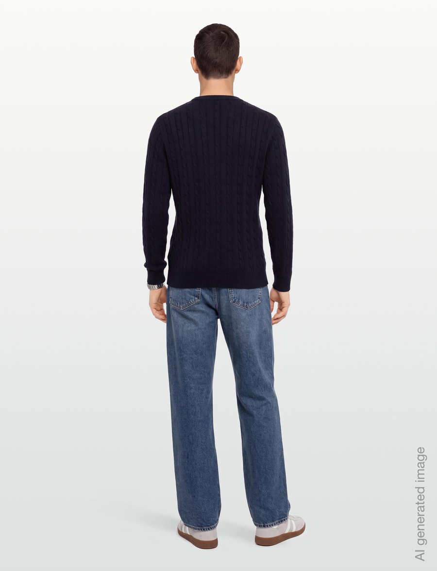 Lexington Clothing - Cotton Cable Knitted Sweater - Ümara kaelusega - dark blue - 4