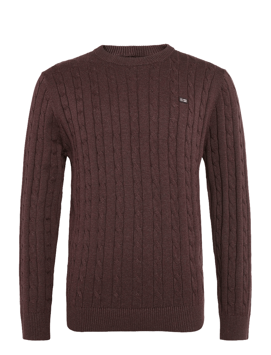 Lexington Clothing - Cotton Cable Knitted Sweater - rund hals - dark red melange - 0