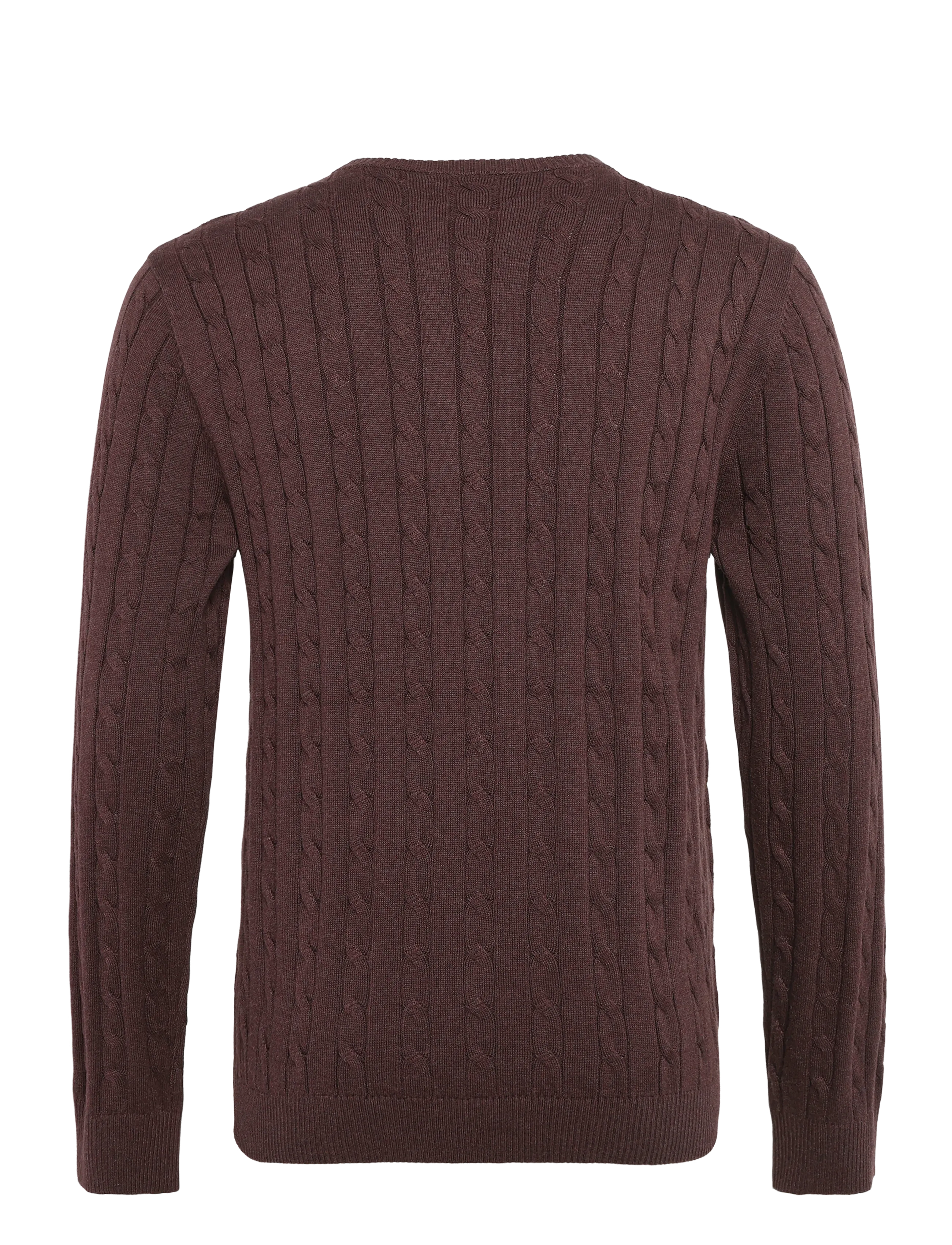 Lexington Clothing - Cotton Cable Knitted Sweater - rund hals - dark red melange - 1