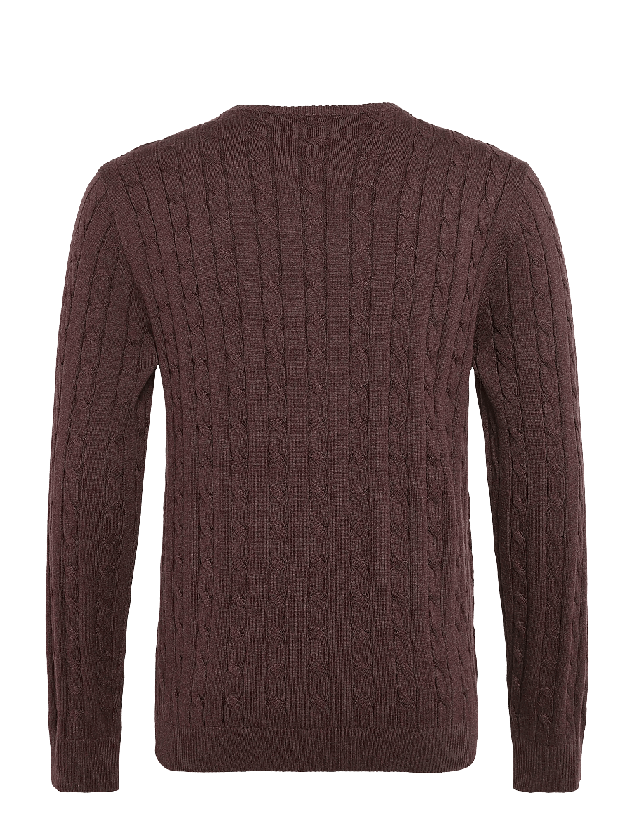 Lexington Clothing - Cotton Cable Knitted Sweater - rund hals - dark red melange - 1