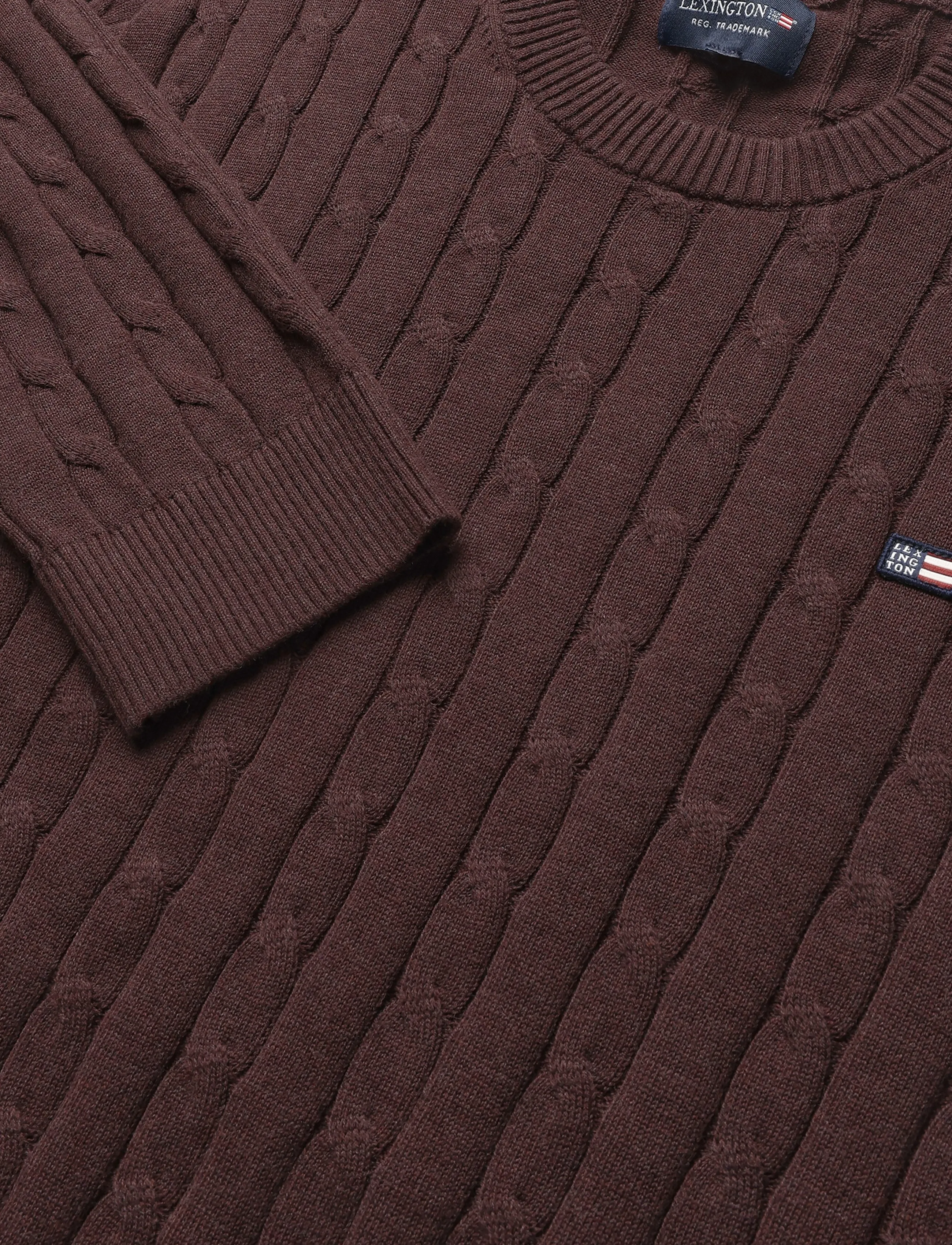 Lexington Clothing - Cotton Cable Knitted Sweater - rund hals - dark red melange - 2