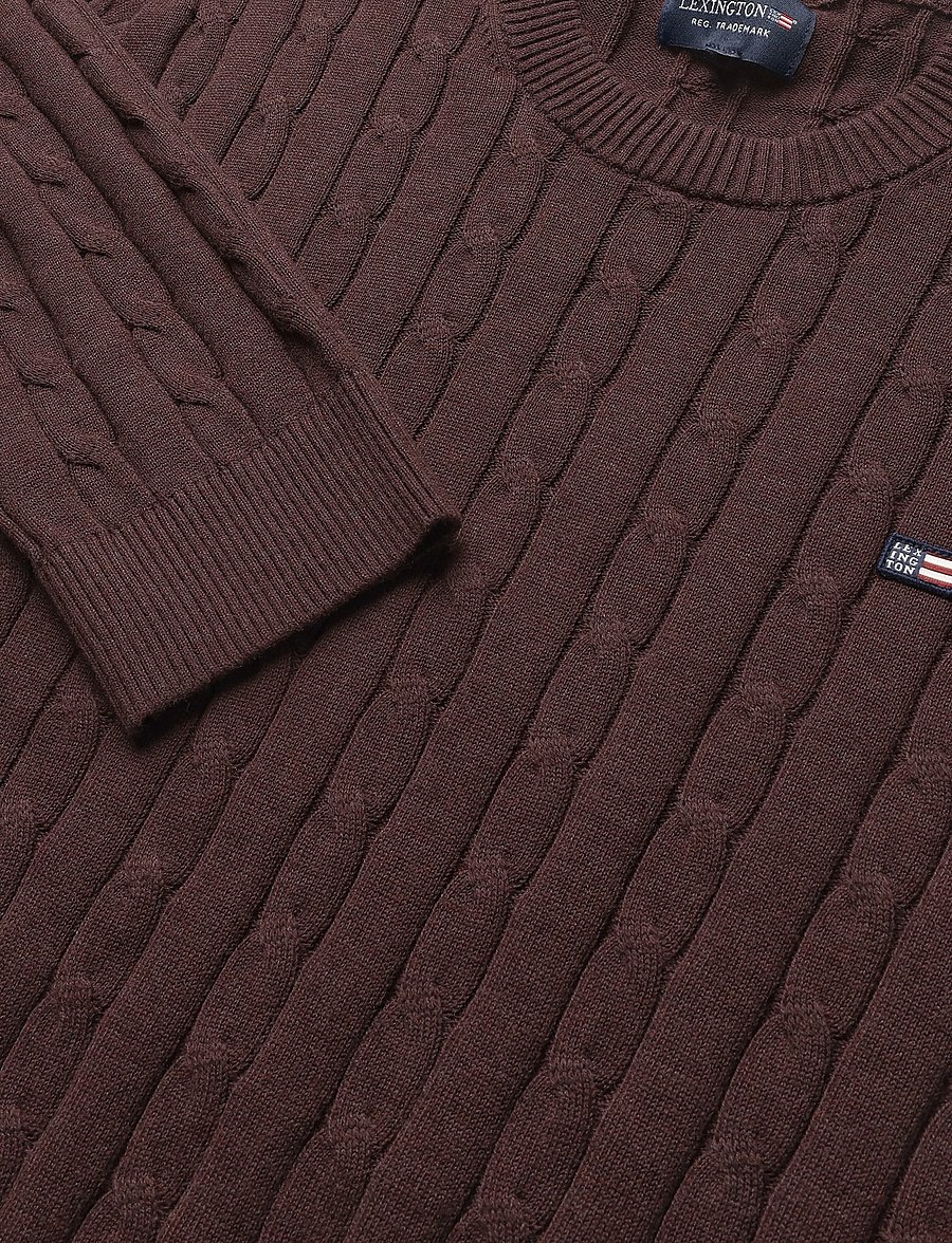 Lexington Clothing - Cotton Cable Knitted Sweater - rund hals - dark red melange - 2