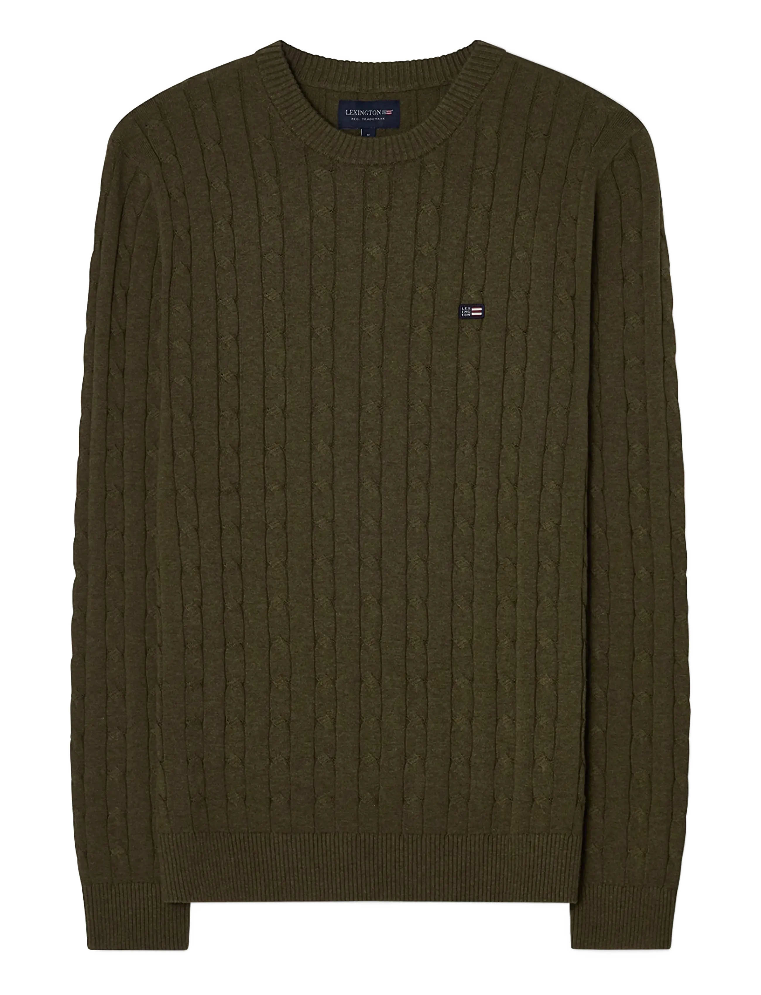 Lexington Clothing Cotton Cable Knitted Sweater - Knitwear - GREEN MELANGE / khaki/green