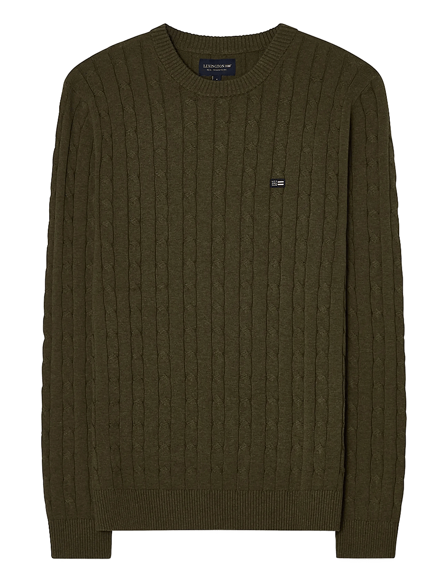 Lexington Clothing - Cotton Cable Knitted Sweater - green melange - 0