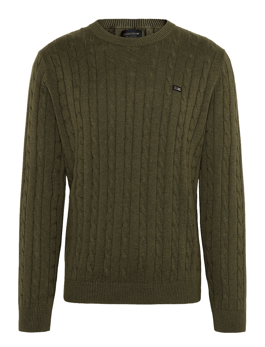 Lexington Clothing - Cotton Cable Knitted Sweater - rundhals - green melange - 0