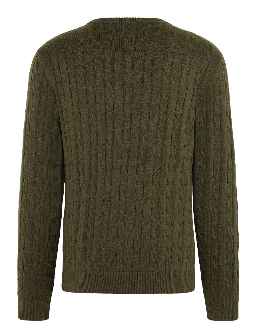 Lexington Clothing - Cotton Cable Knitted Sweater - rundhals - green melange - 1