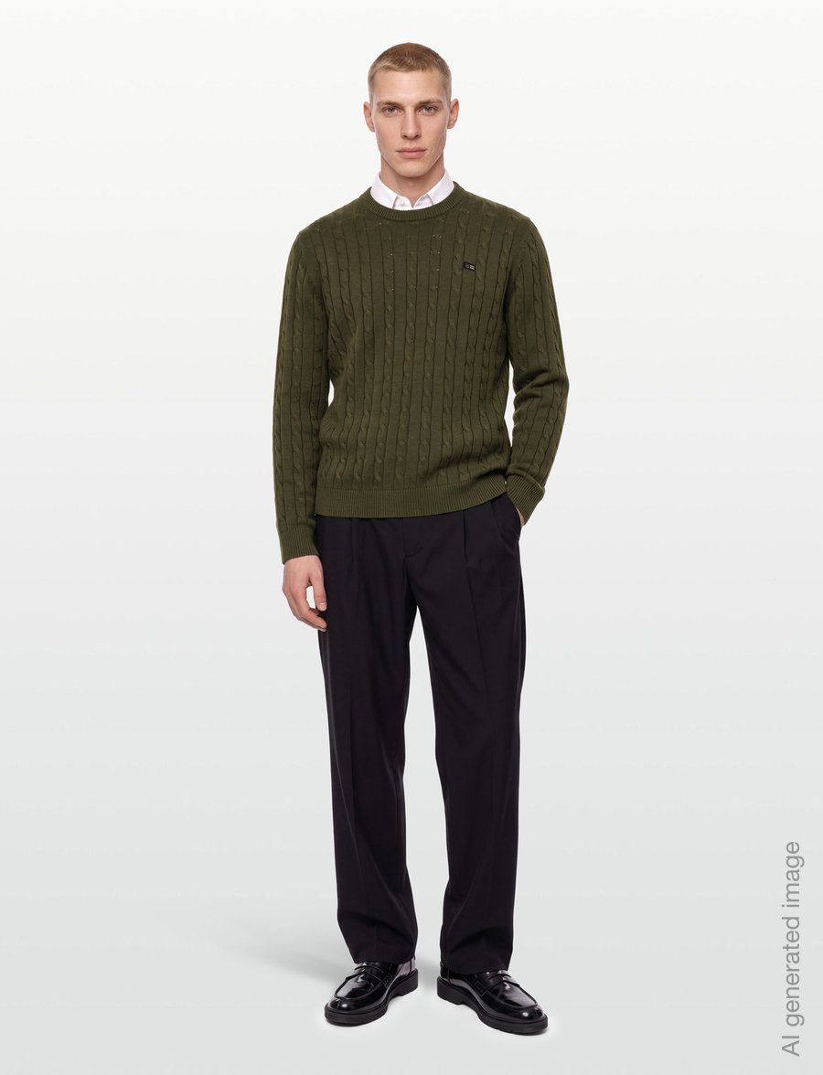 Lexington Clothing - Cotton Cable Knitted Sweater - rundhals - green melange - 0